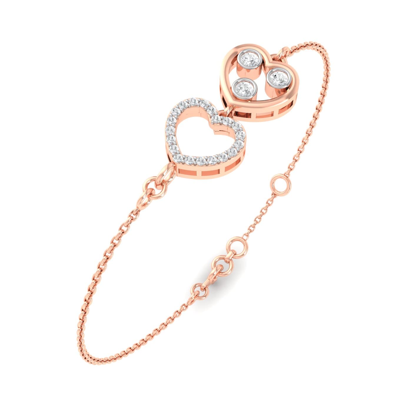 Duo Fill Heart Diamond Bracelet