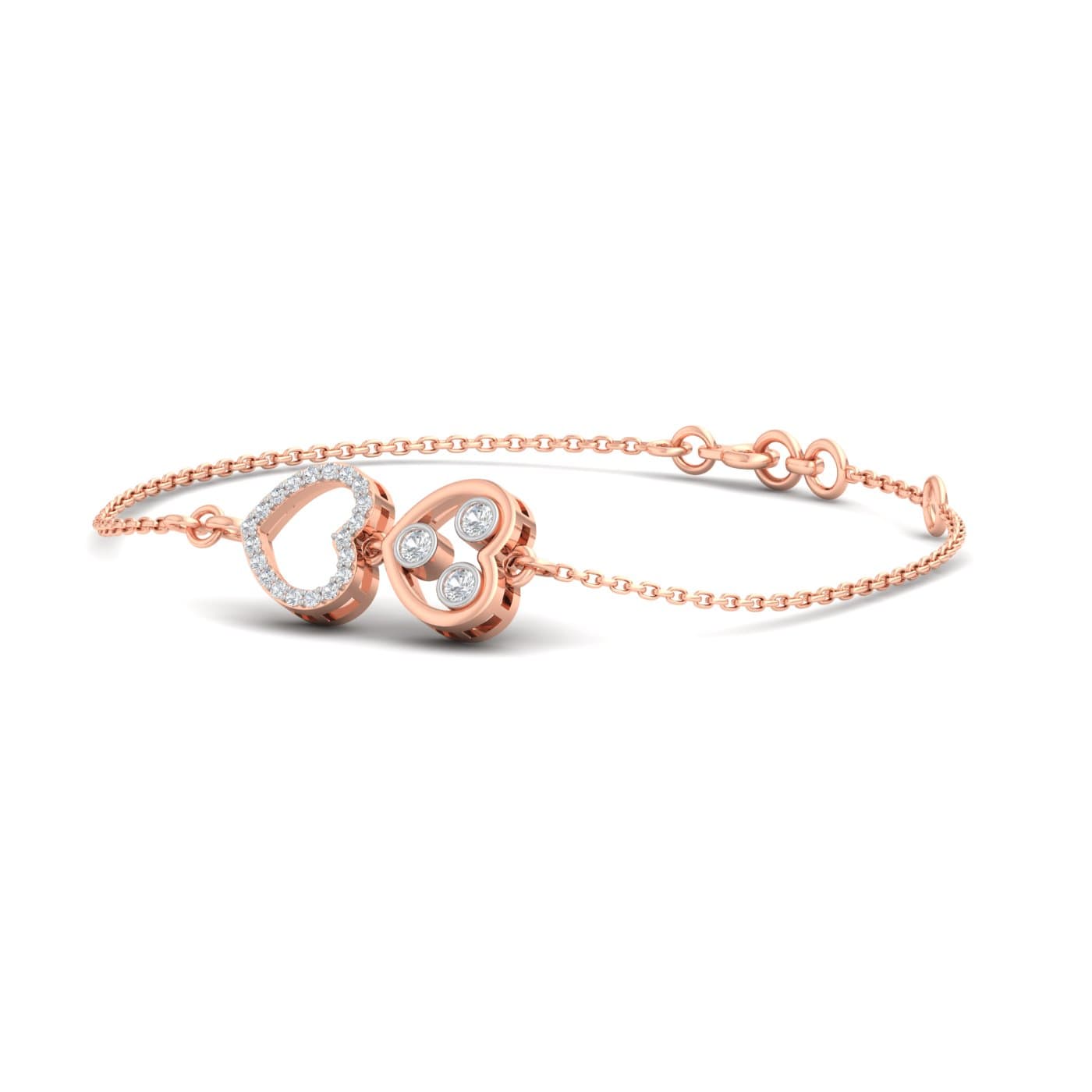 Duo Fill Heart Diamond Bracelet