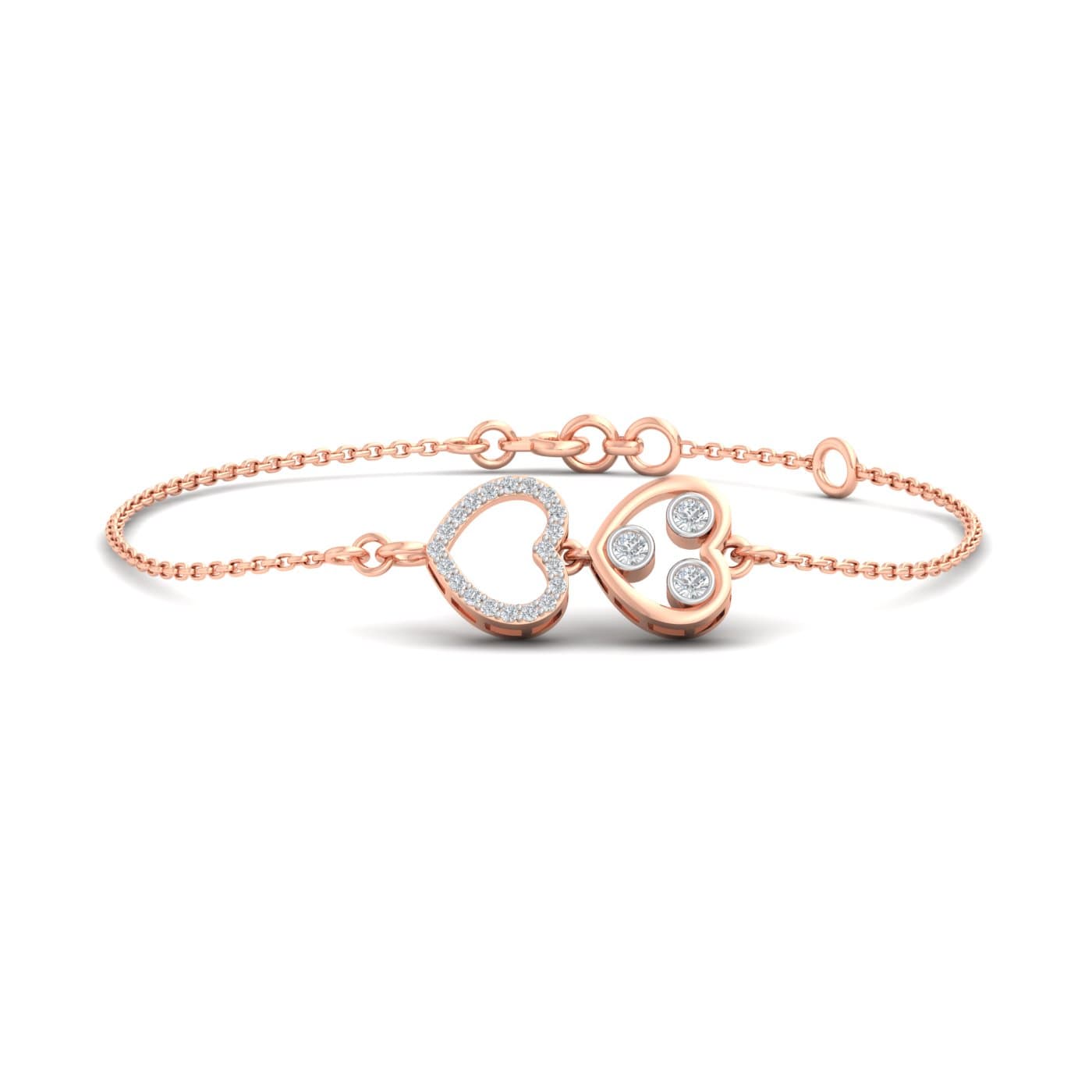 Duo Fill Heart Diamond Bracelet