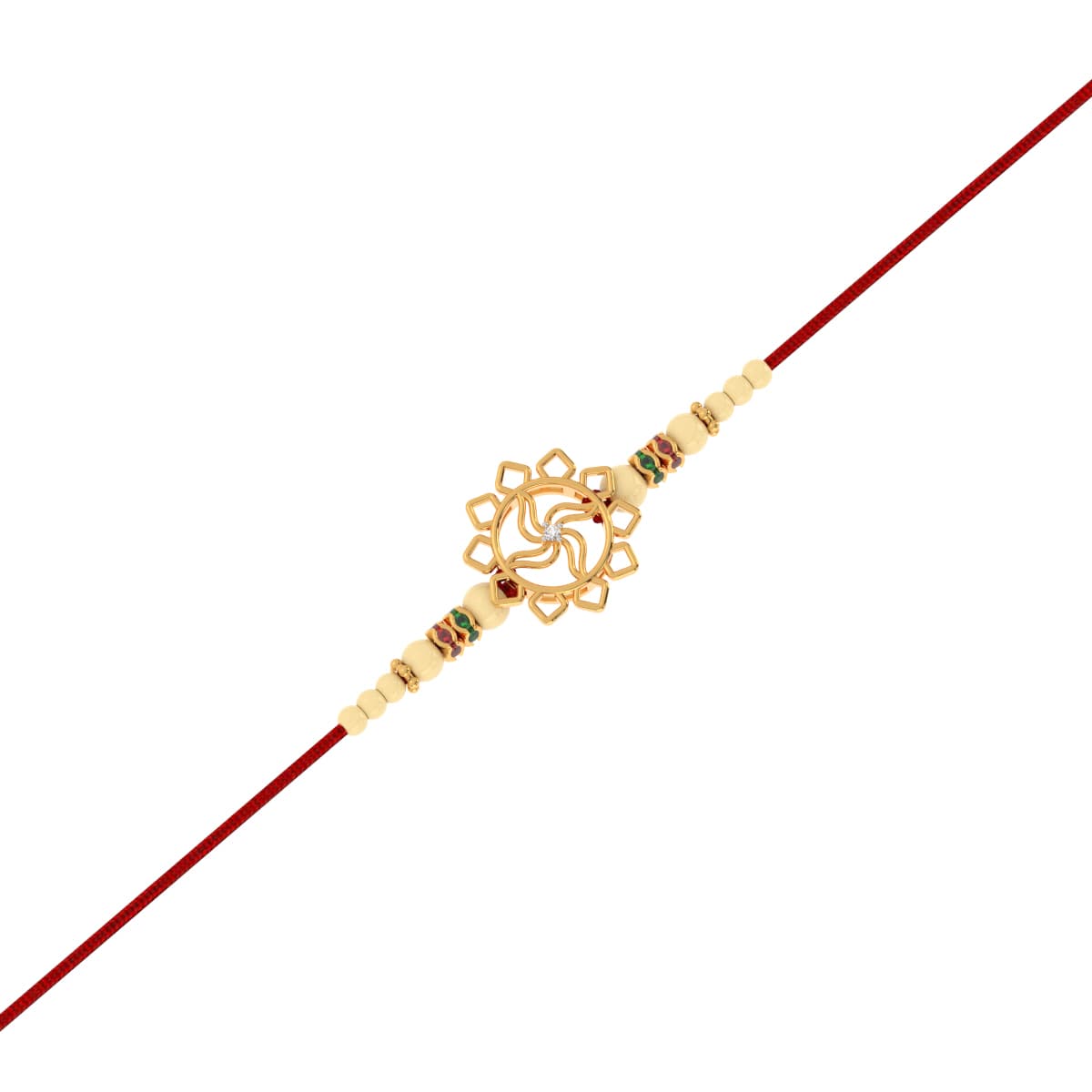 Flower Design Swastik Yellow Gold Rakhi