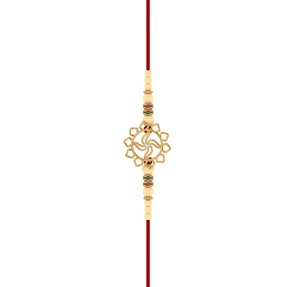 Flower Design Swastik Yellow Gold Rakhi