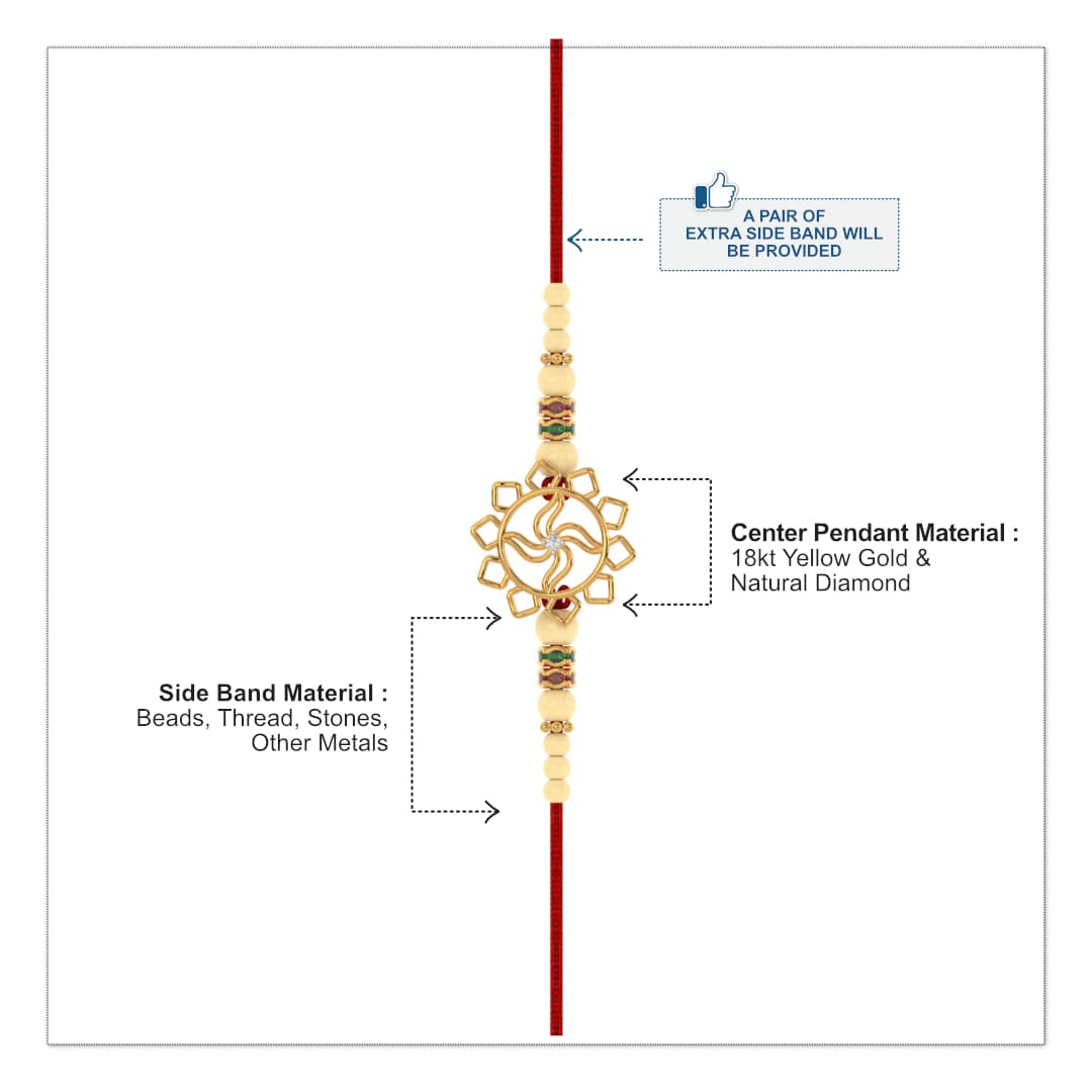 Flower Design Swastik Yellow Gold Rakhi