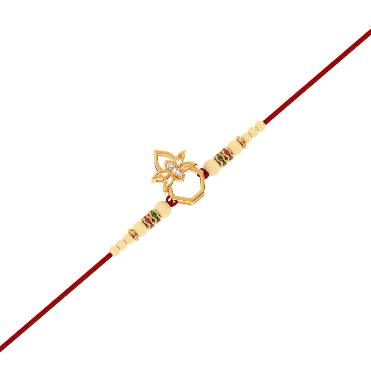 Yellow Gold Kalasha Design Diamond Rakhi