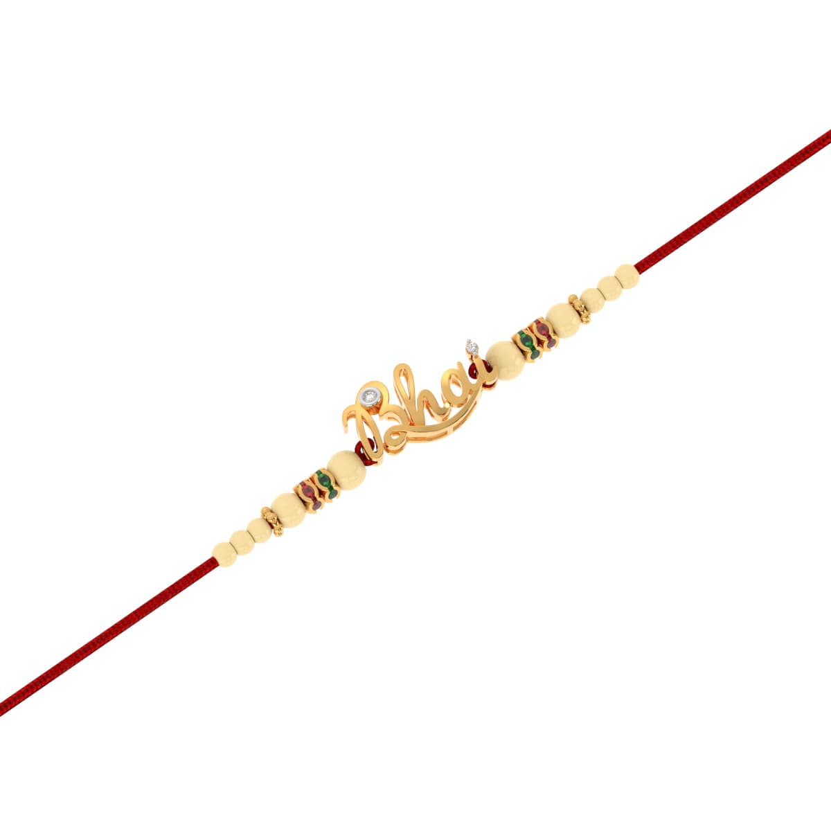 Bhai Word Yellow Gold Diamond Rakhi