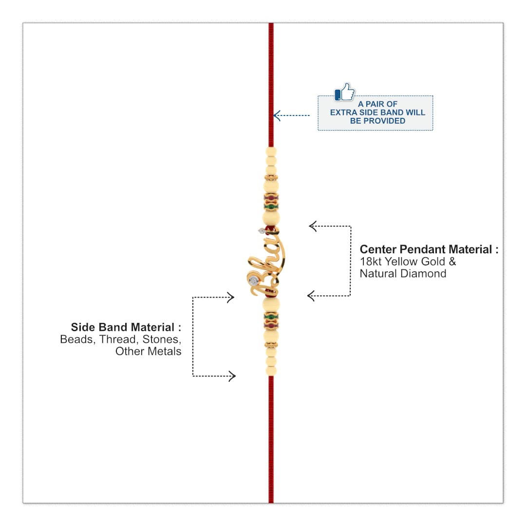 Bhai Word Yellow Gold Diamond Rakhi