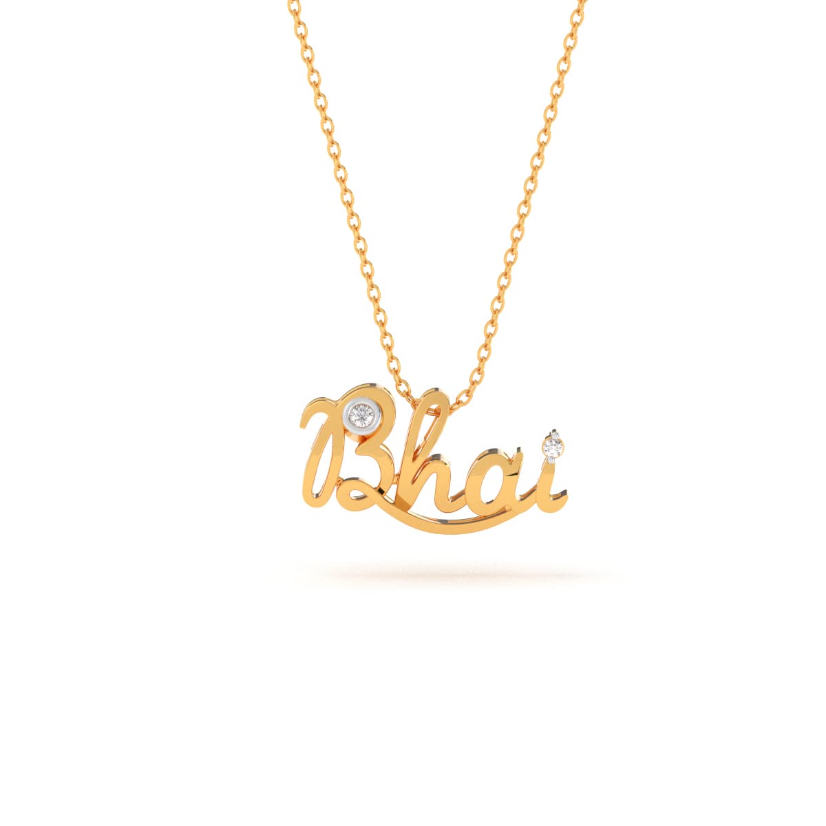 Bhai Word Yellow Gold Diamond Rakhi