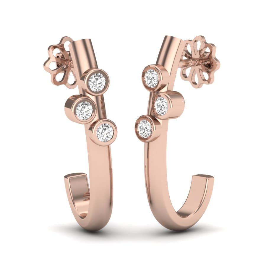 Half Loop Three Dot Diamond Earring