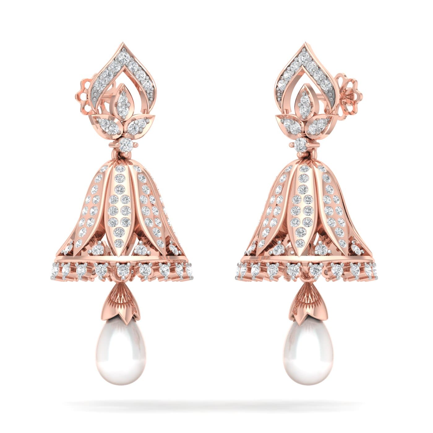 Pearl Beaded Diamond Jhumkas
