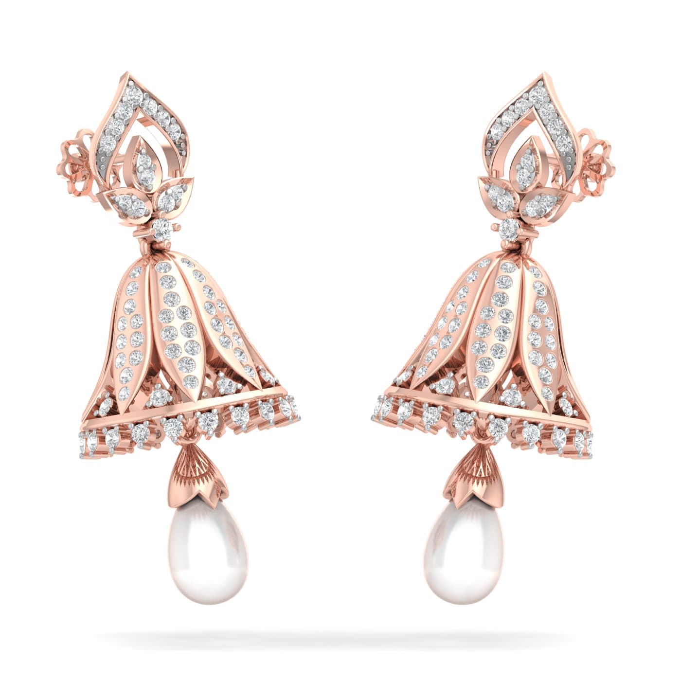 Pearl Beaded Diamond Jhumkas