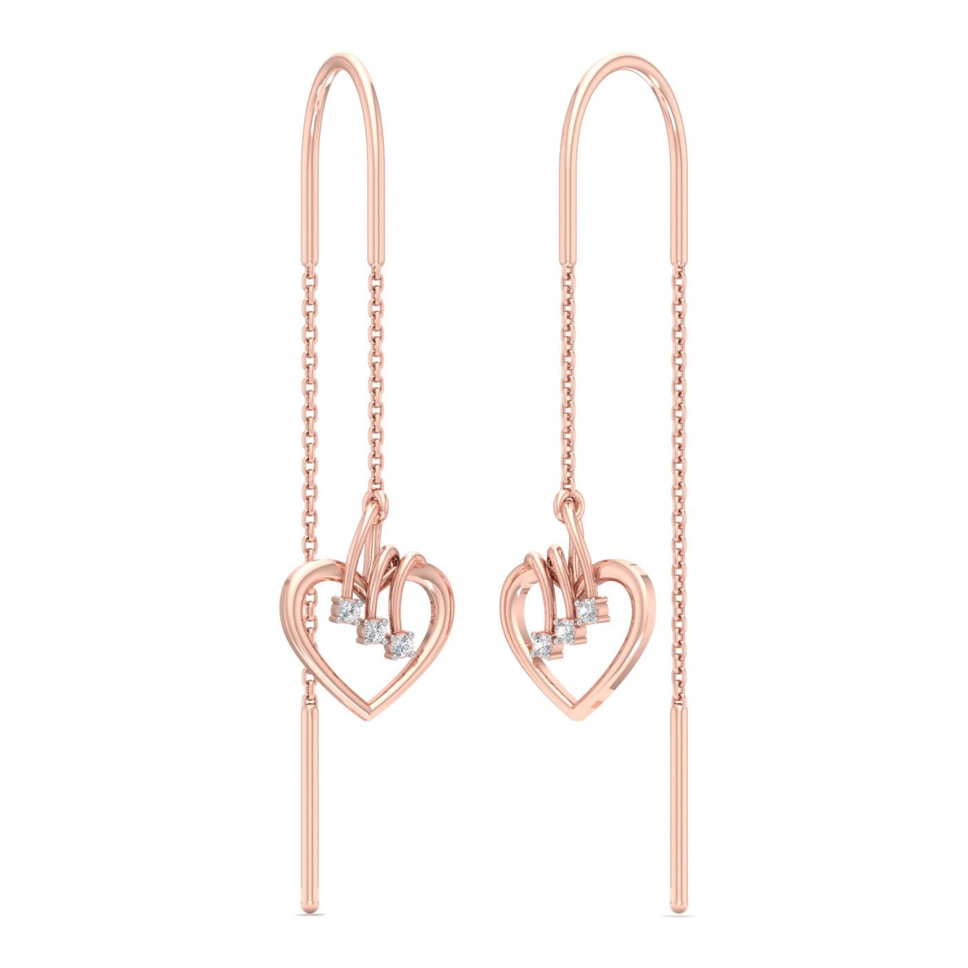 Trio Drops Heart Diamond Sui Dhaga Earrings