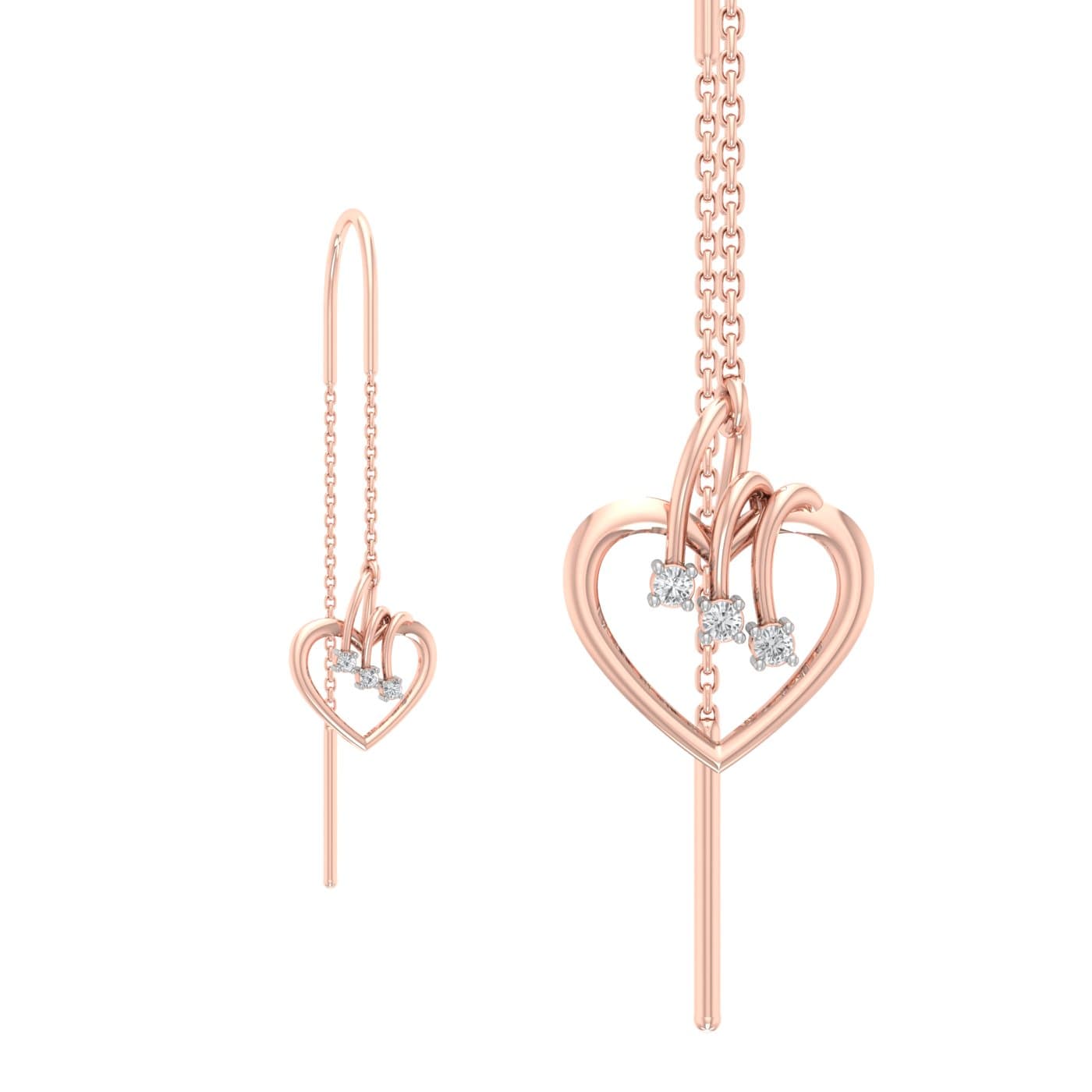 Trio Drops Heart Diamond Sui Dhaga Earrings