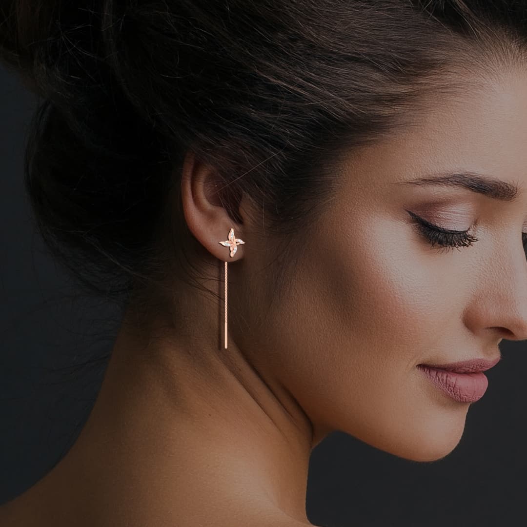 Gleaming Liliago Fleur Diamond Sui Dhaga Earrings