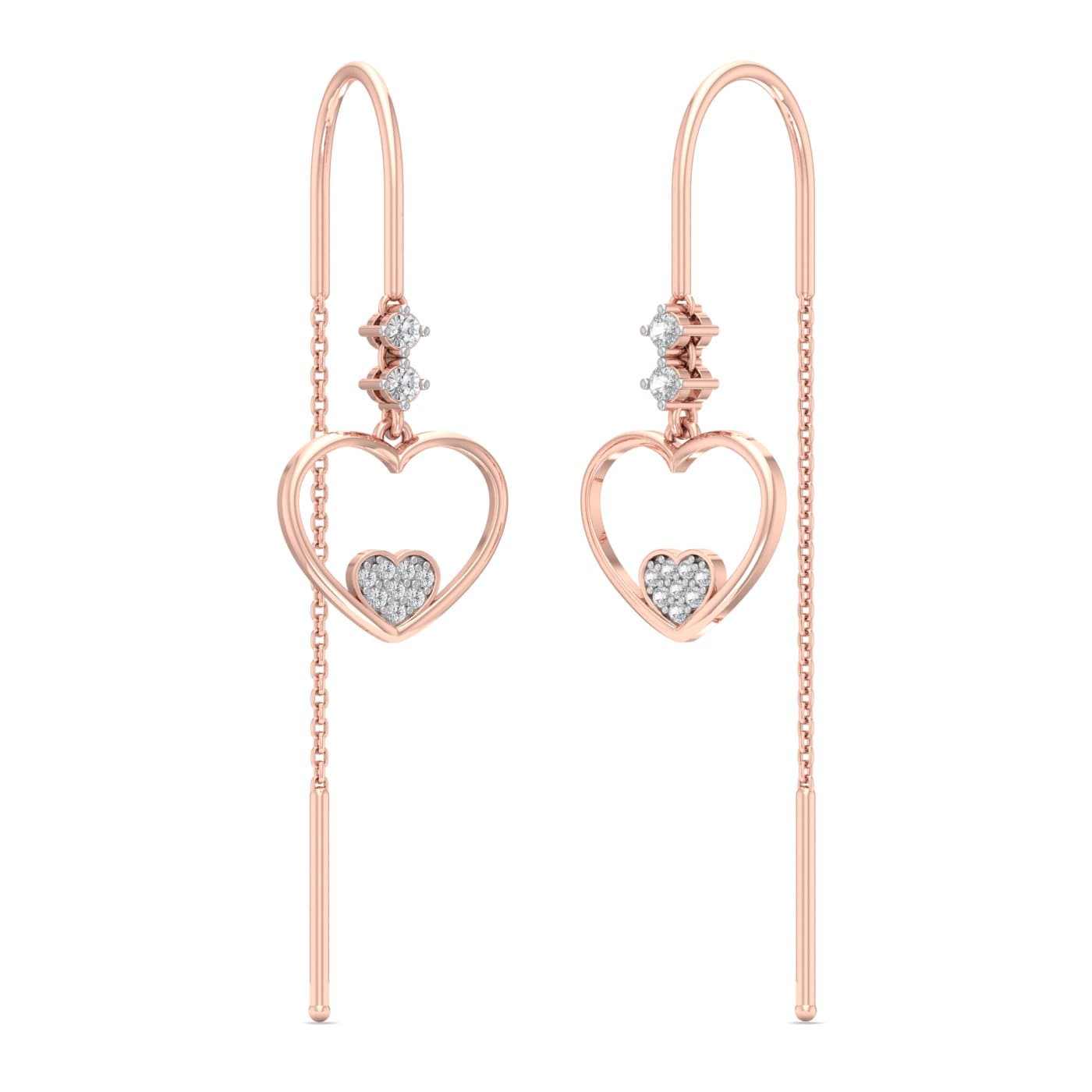 Duo Hearts Drops Diamond Sui Dhaga Earrings