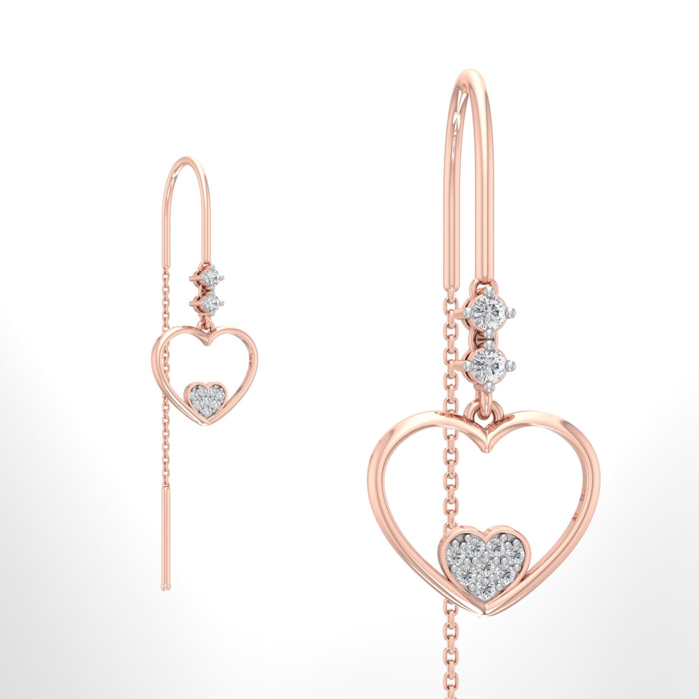 Duo Hearts Drops Diamond Sui Dhaga Earrings