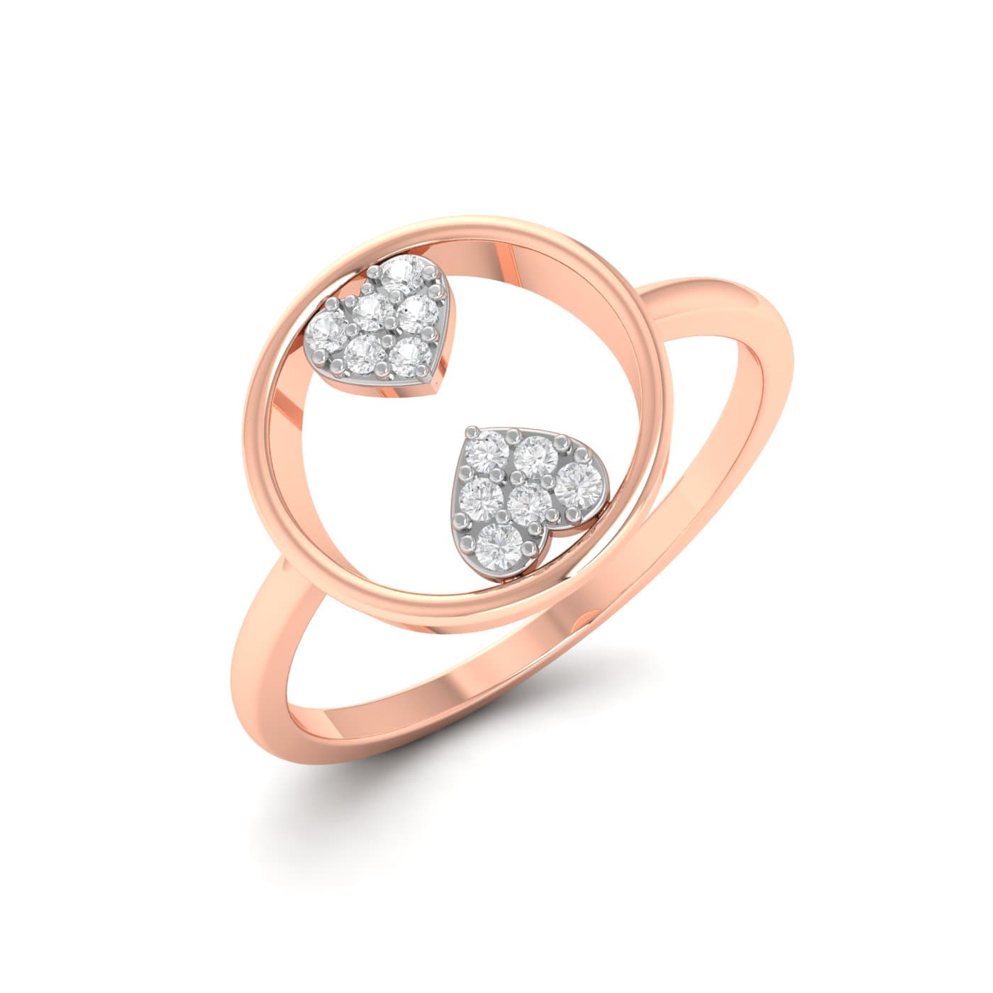 Two Heart Frame Diamond Ring