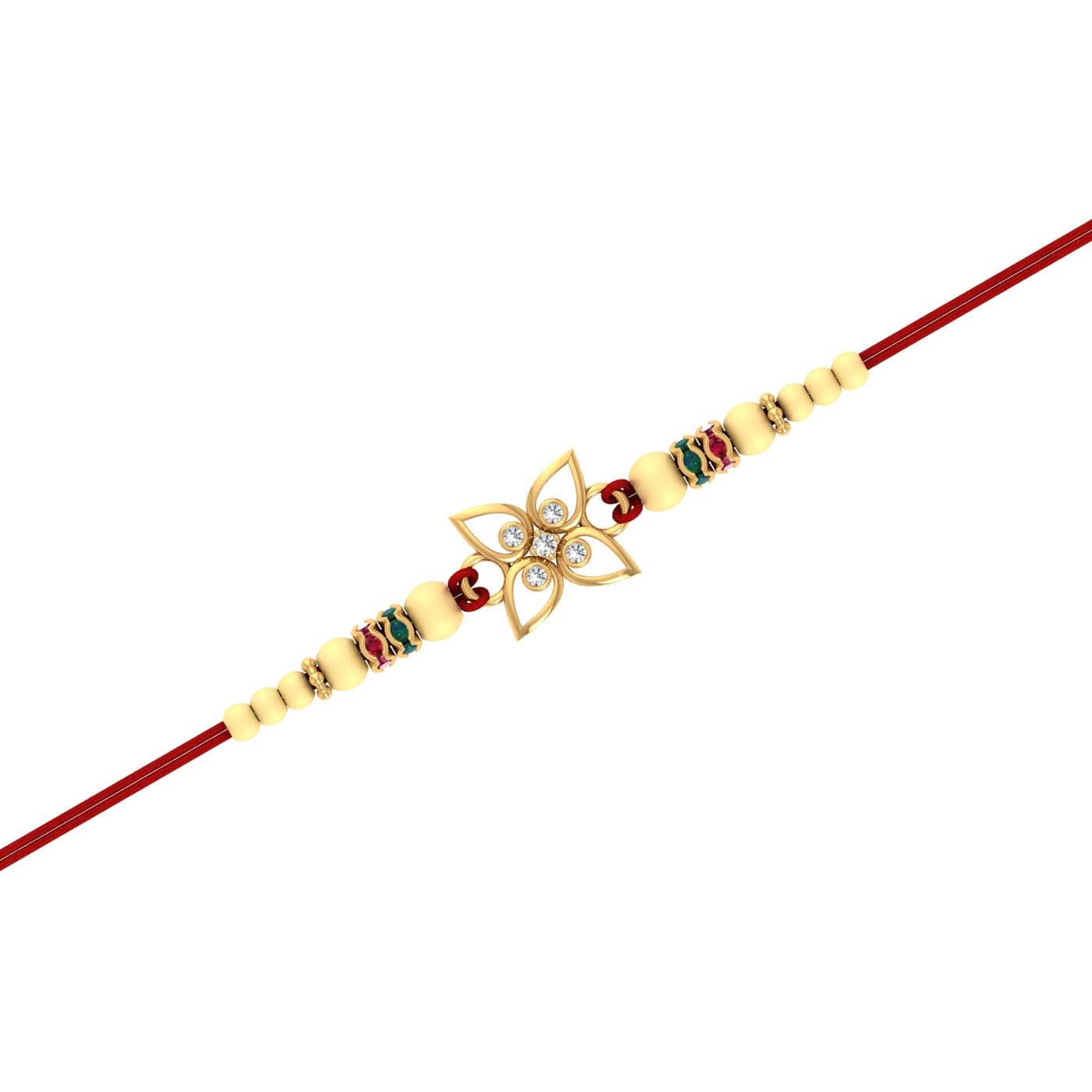 Flower Style Diamond Gold Rakhi