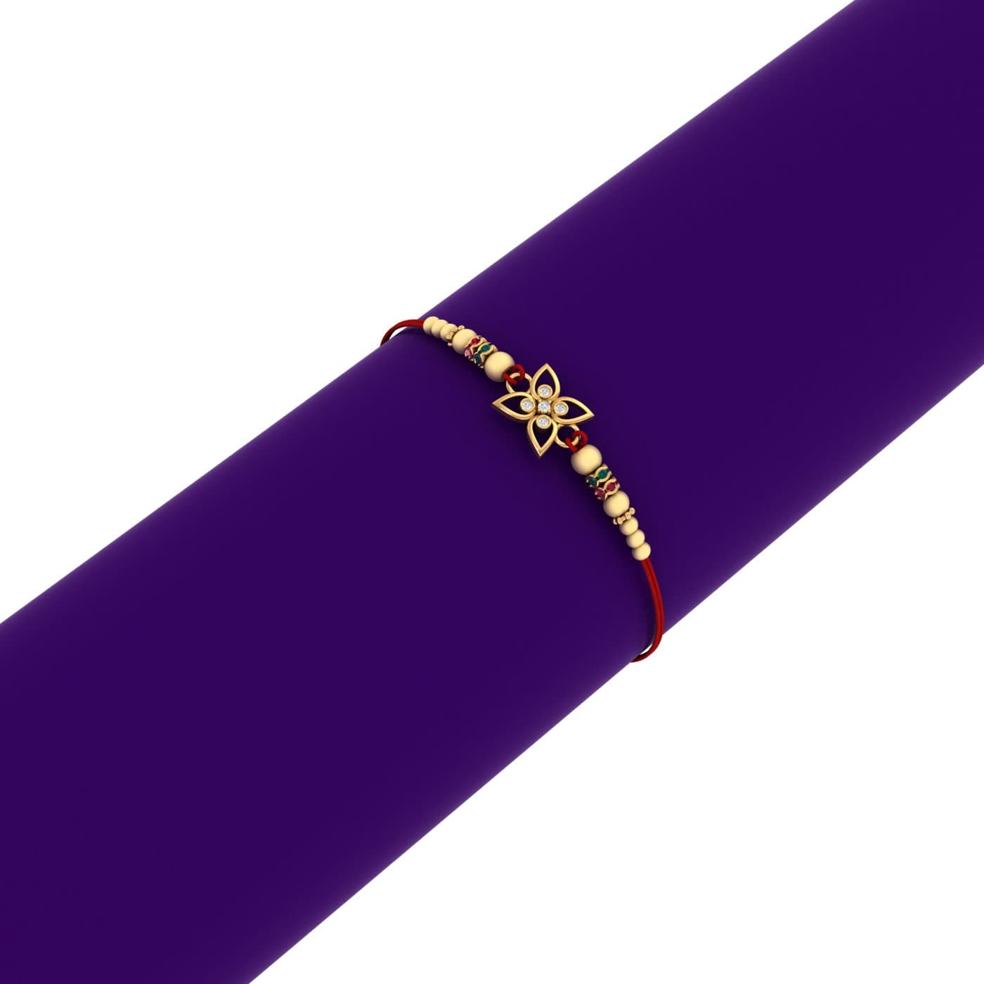 Flower Style Diamond Gold Rakhi