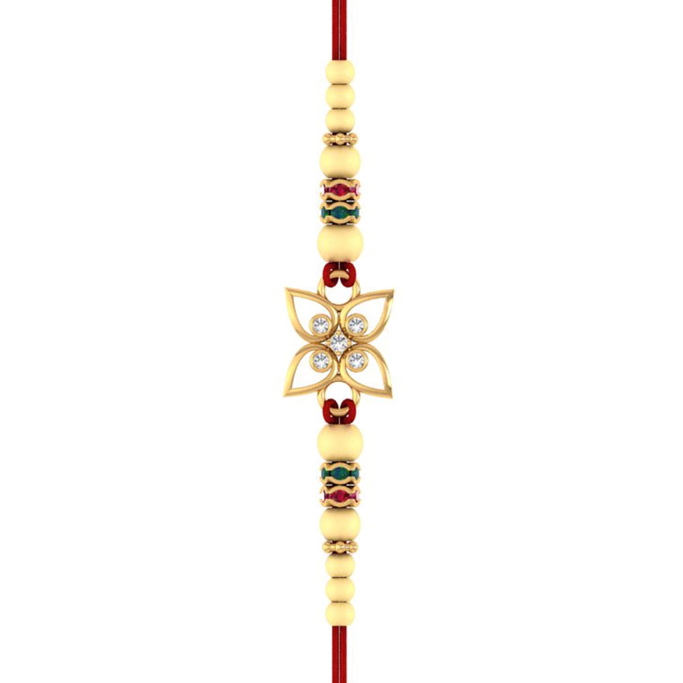 Flower Style Diamond Gold Rakhi