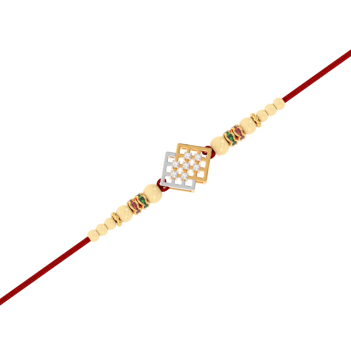 Dual Square Diamond Yellow Gold Rakhi