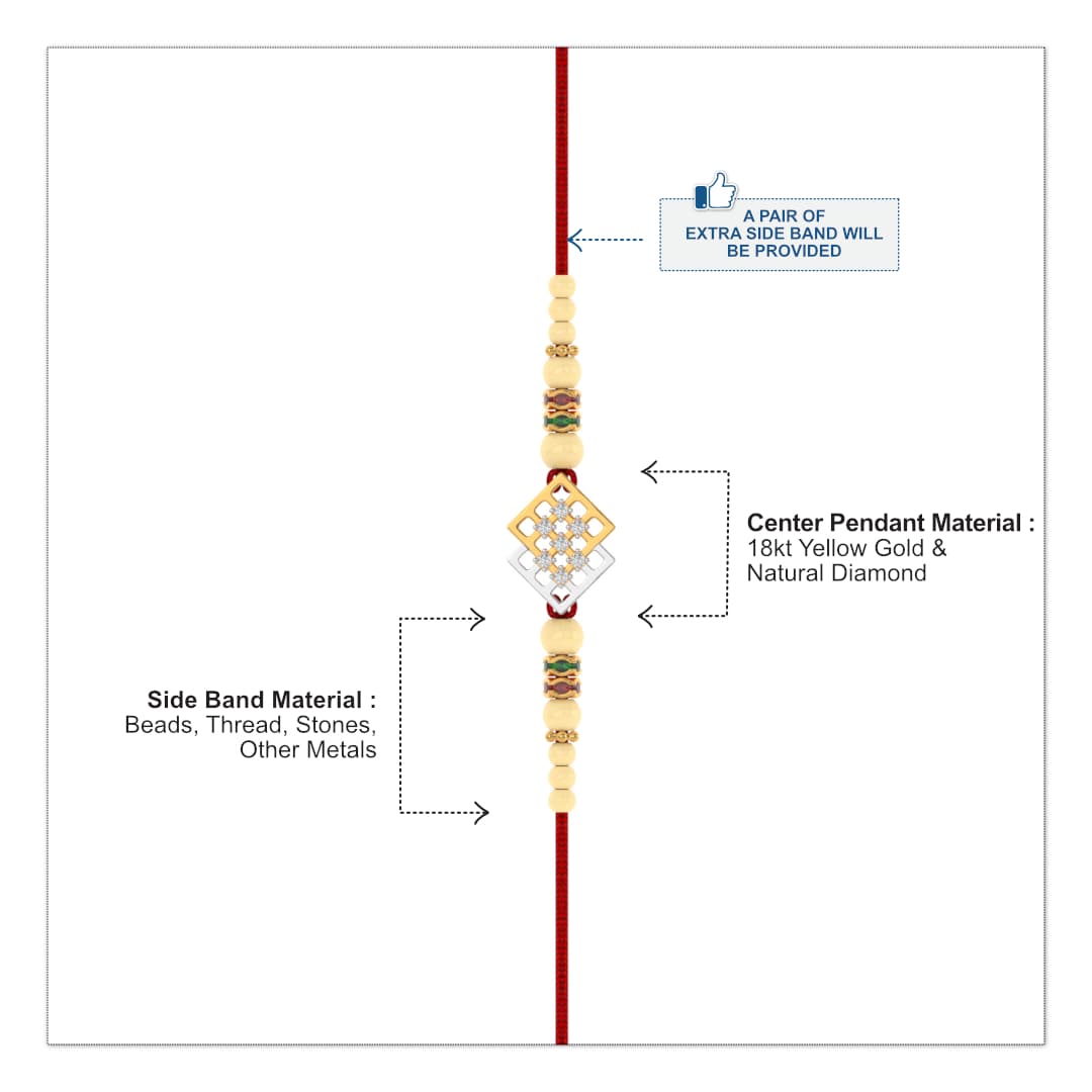 Dual Square Diamond Yellow Gold Rakhi
