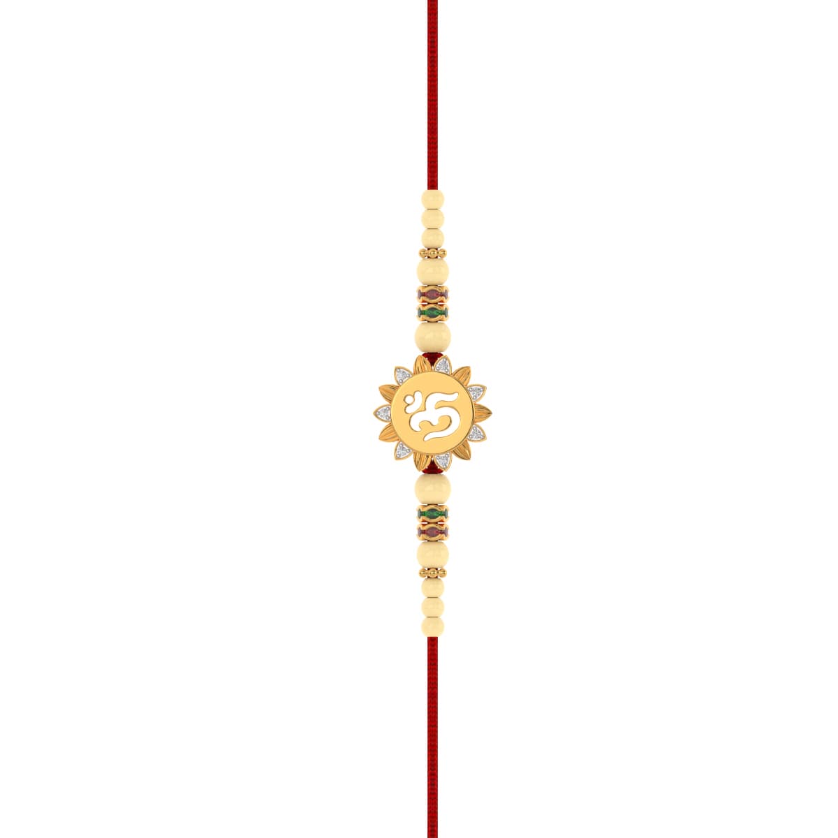 Flower Shape Om Design Diamond Yellow Gold Rakhi