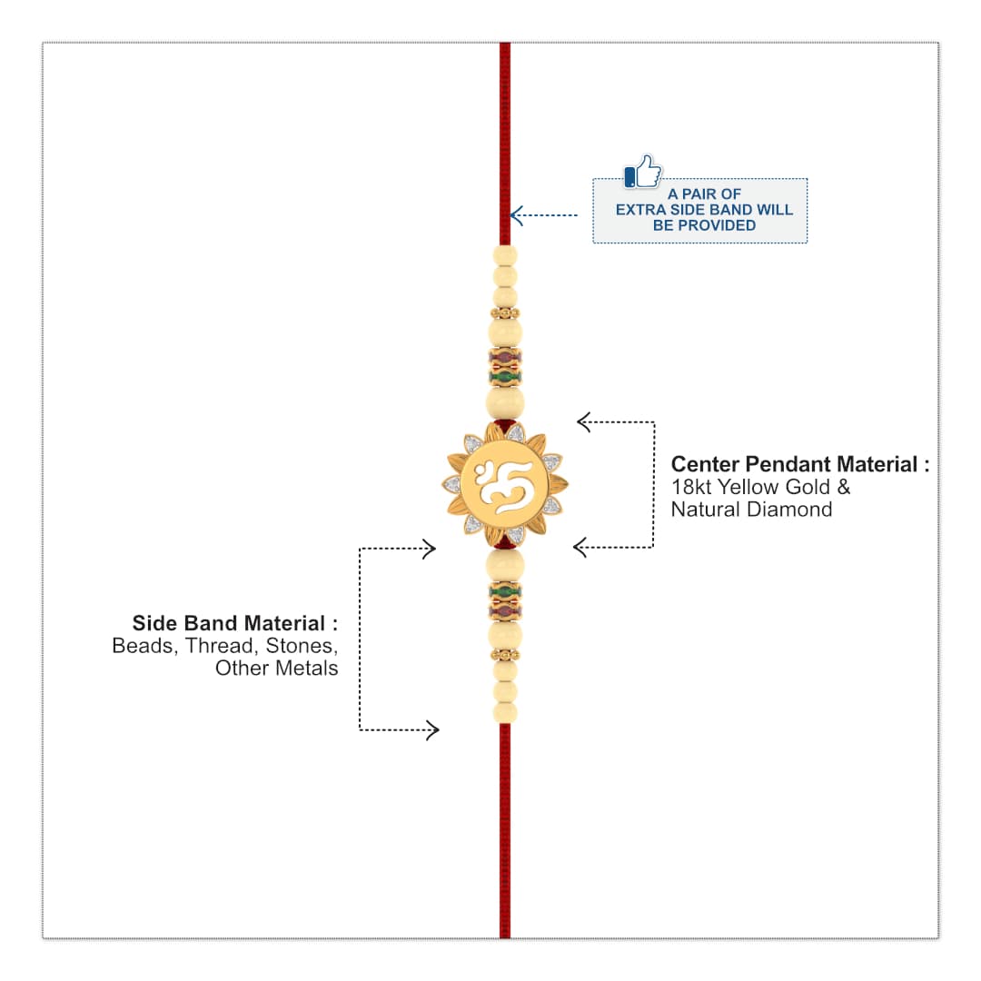 Flower Shape Om Design Diamond Yellow Gold Rakhi