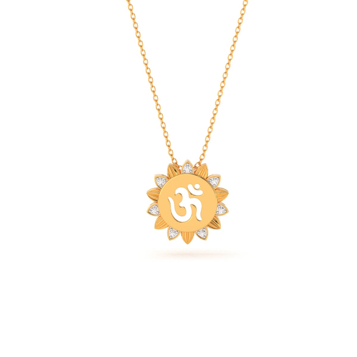 Flower Shape Om Design Diamond Yellow Gold Rakhi