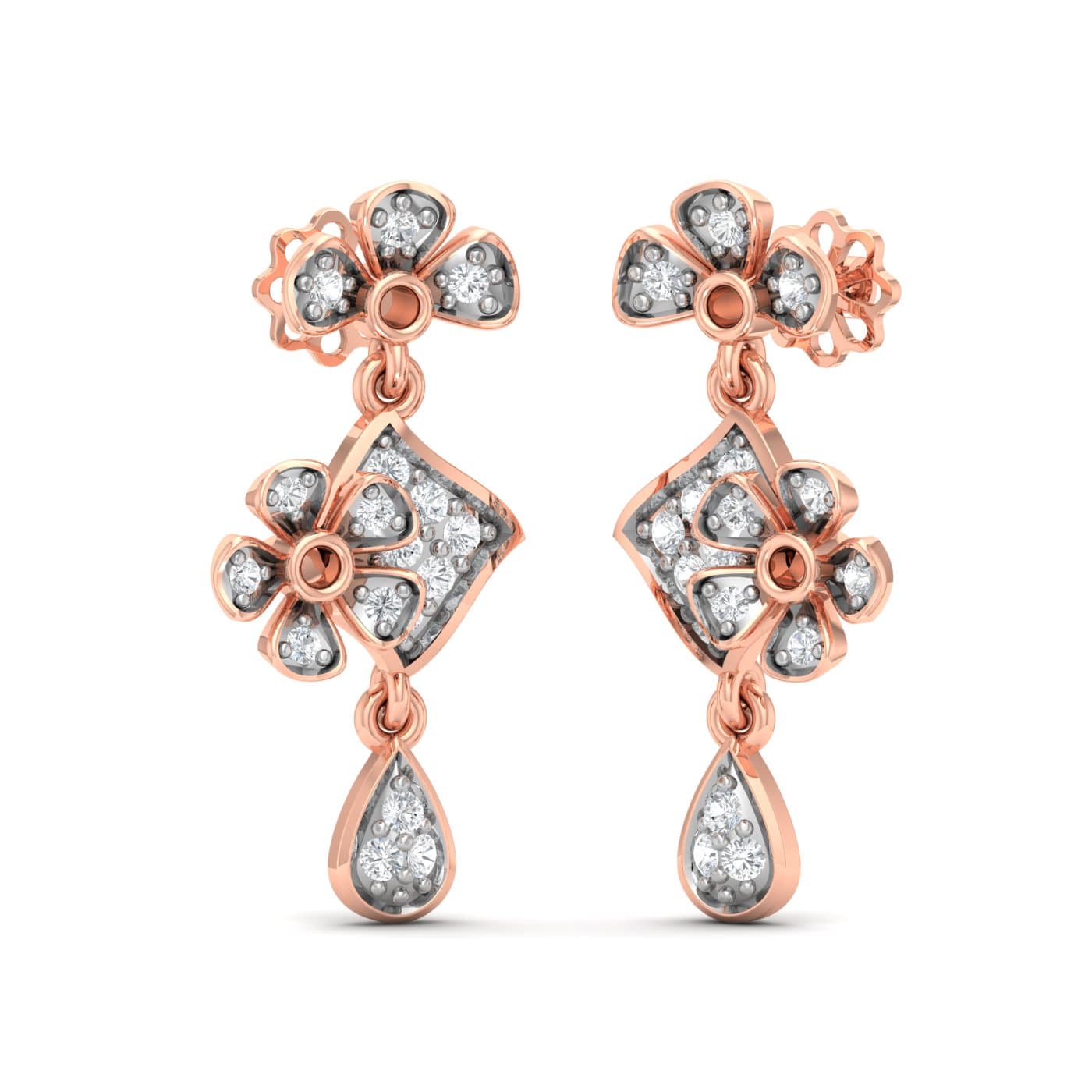 Two Fleur Drop Diamond Earrings