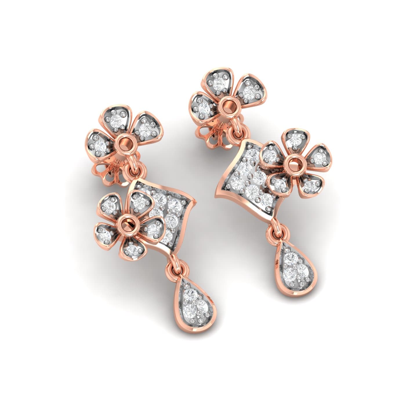 Two Fleur Drop Diamond Earrings