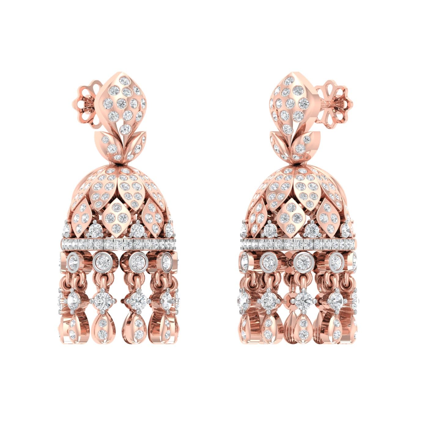 Leaf Beaded Diamond Jhumkas