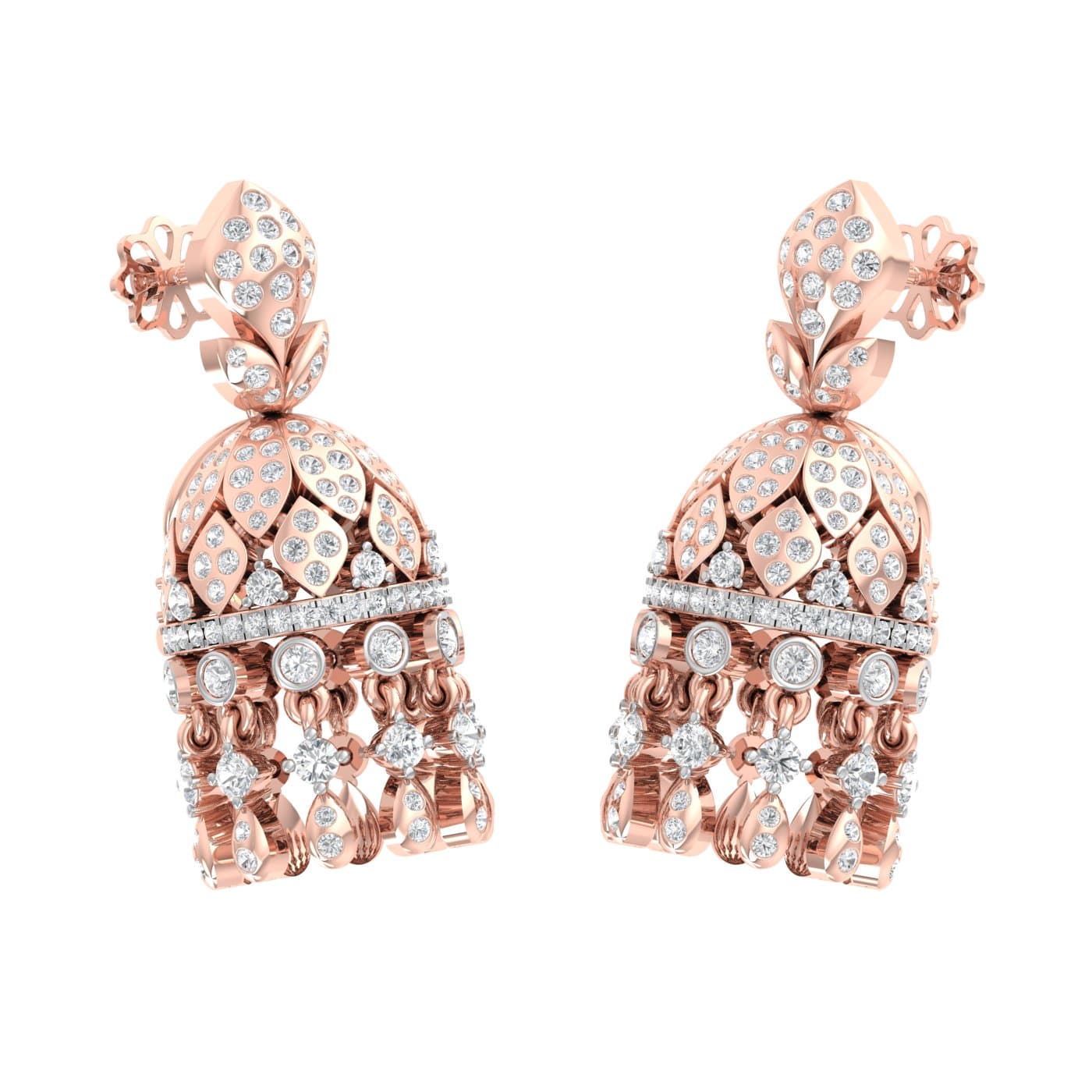 Leaf Beaded Diamond Jhumkas