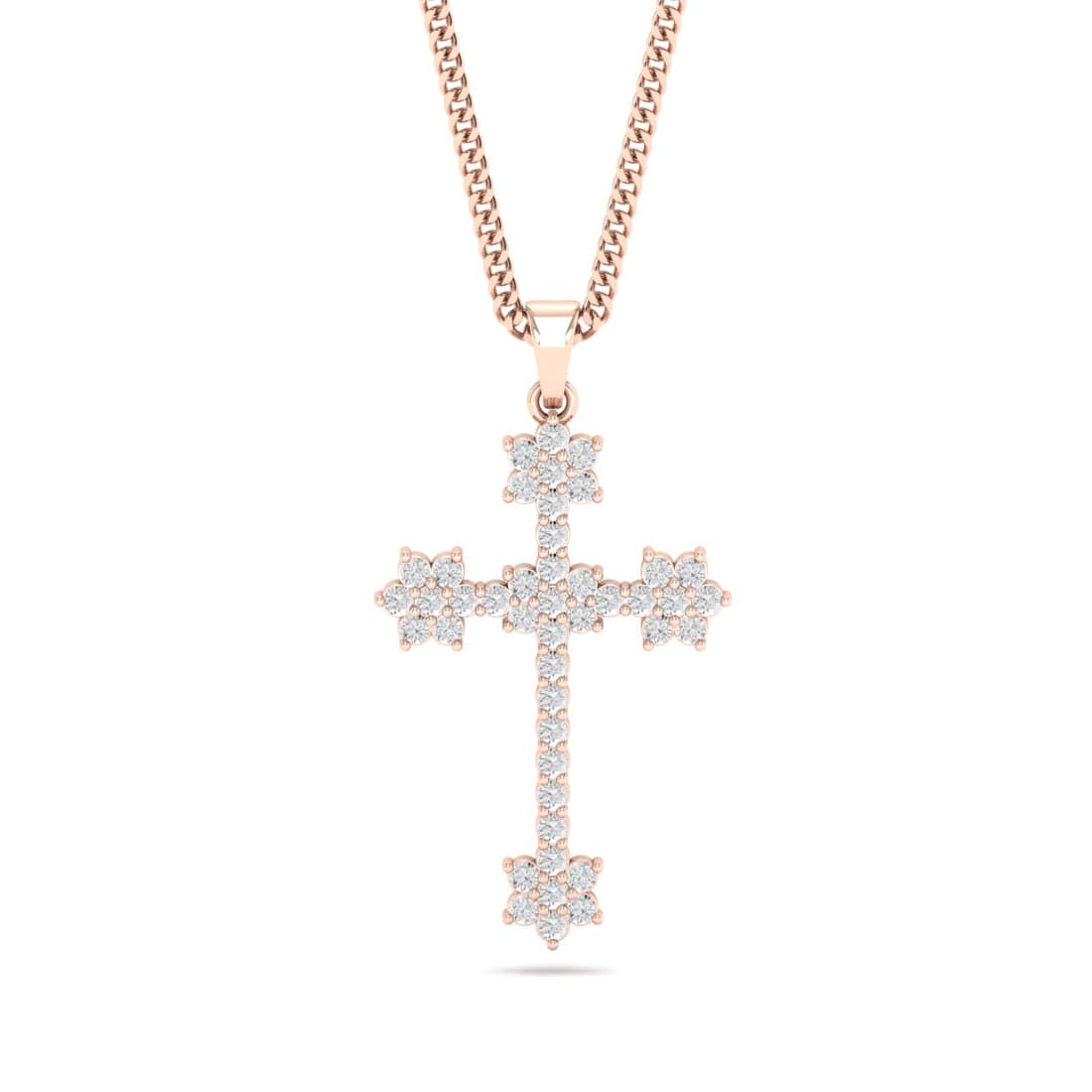 Fleur Shape Cross Diamond Pendant