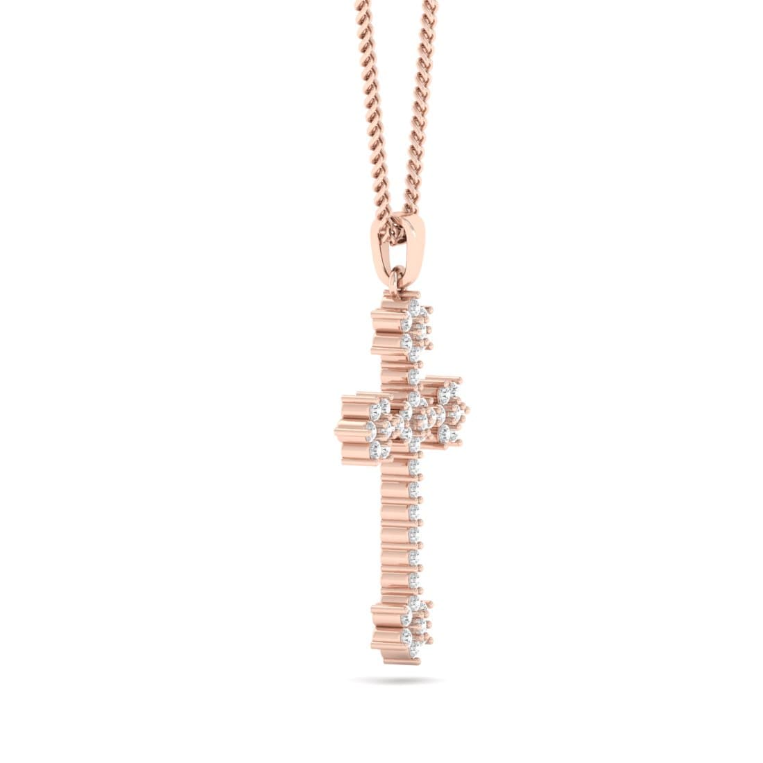 Fleur Shape Cross Diamond Pendant