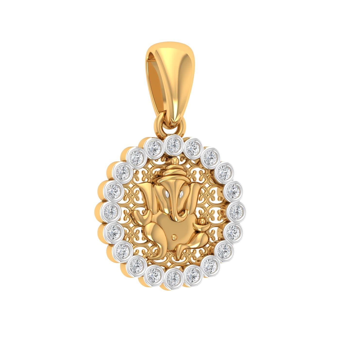 Flower Design Ganesha Diamond Pendant