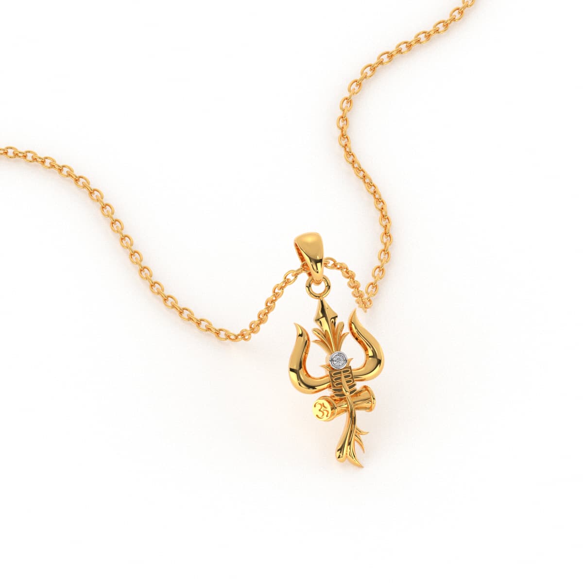 Trishul Shiv Damru Gold Pendant