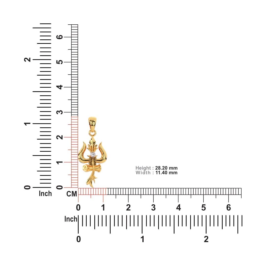 Trishul Shiv Damru Gold Pendant