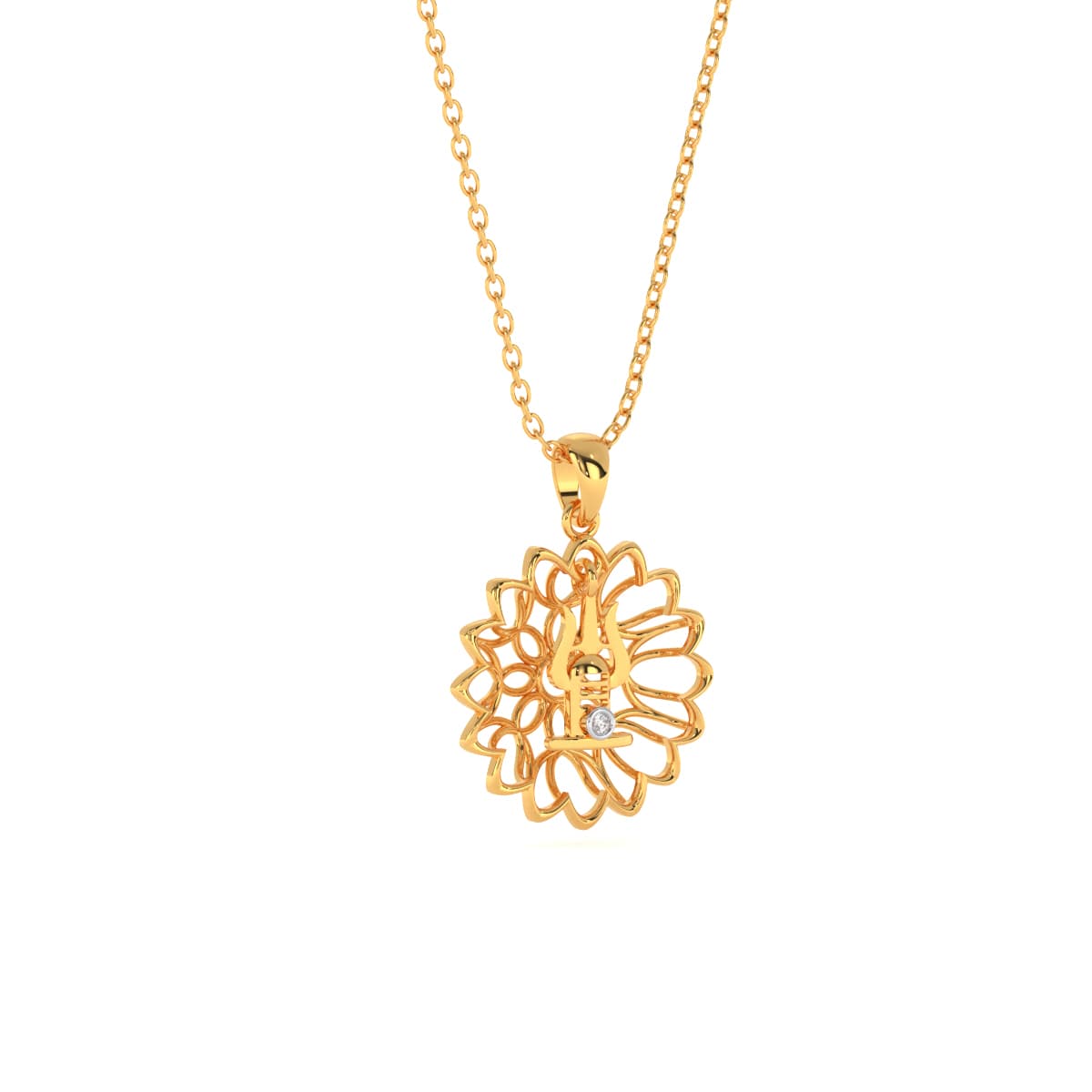 Trishul Shivling Diamond Gold Pendant