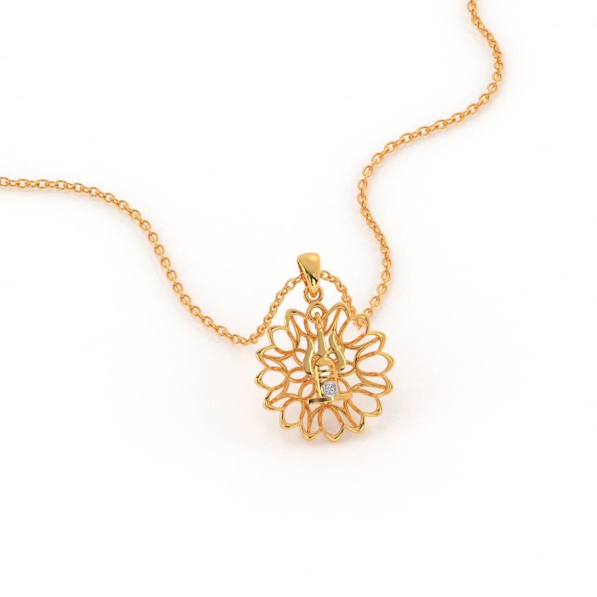 Trishul Shivling Diamond Gold Pendant